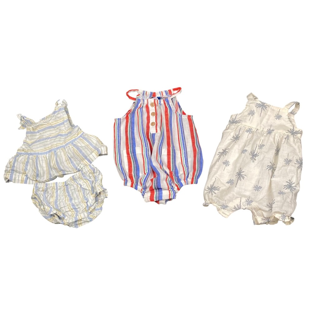 Baby Girl Rompers Dress Outfit Set Sleeveless Summer Palm‎ Tree Striped